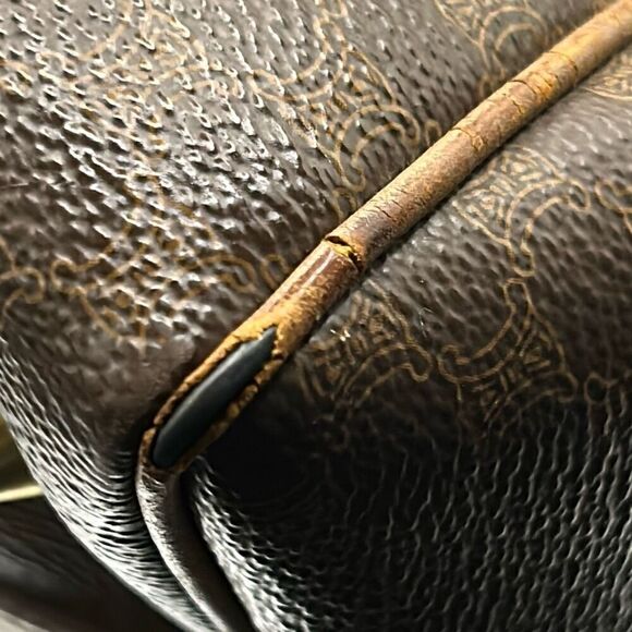 Celine Boston 30 Bag Brown Tan Signature Lattice Logo Print Top Handle Duffle - Picture 7 of 16